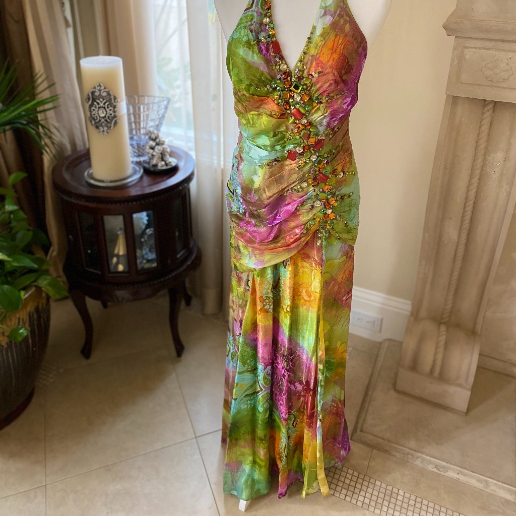 Mac Duggal Couture Multi Color Floral Evening Gown Dress - Size 10